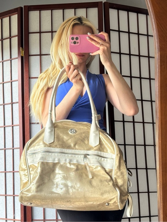 lululemon athletica Handbags - lululemon athletica Gold Metallic Tote with White Trim